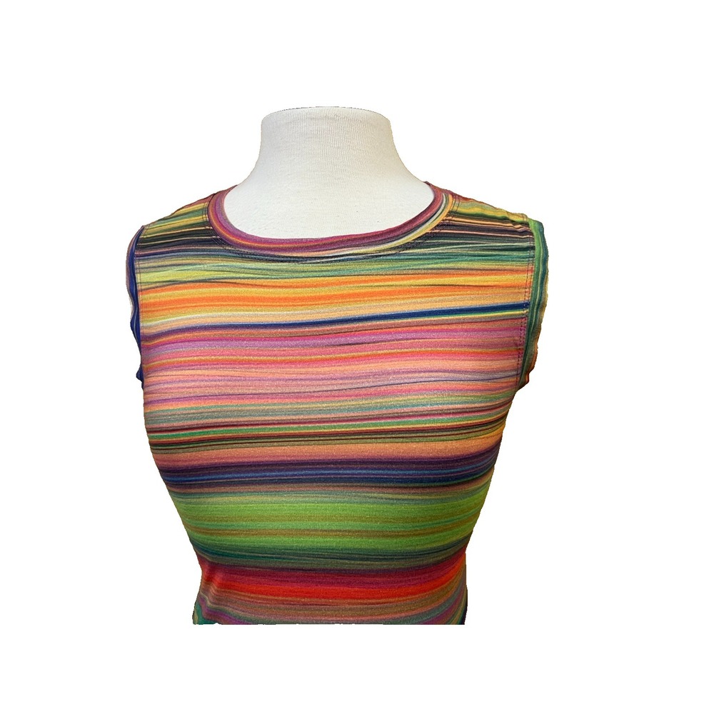 Trina Turk Rainbow Mini Tee Dress Scoop Neck Sleeveless Casual Cotton SZ S - Picture 5 of 13
